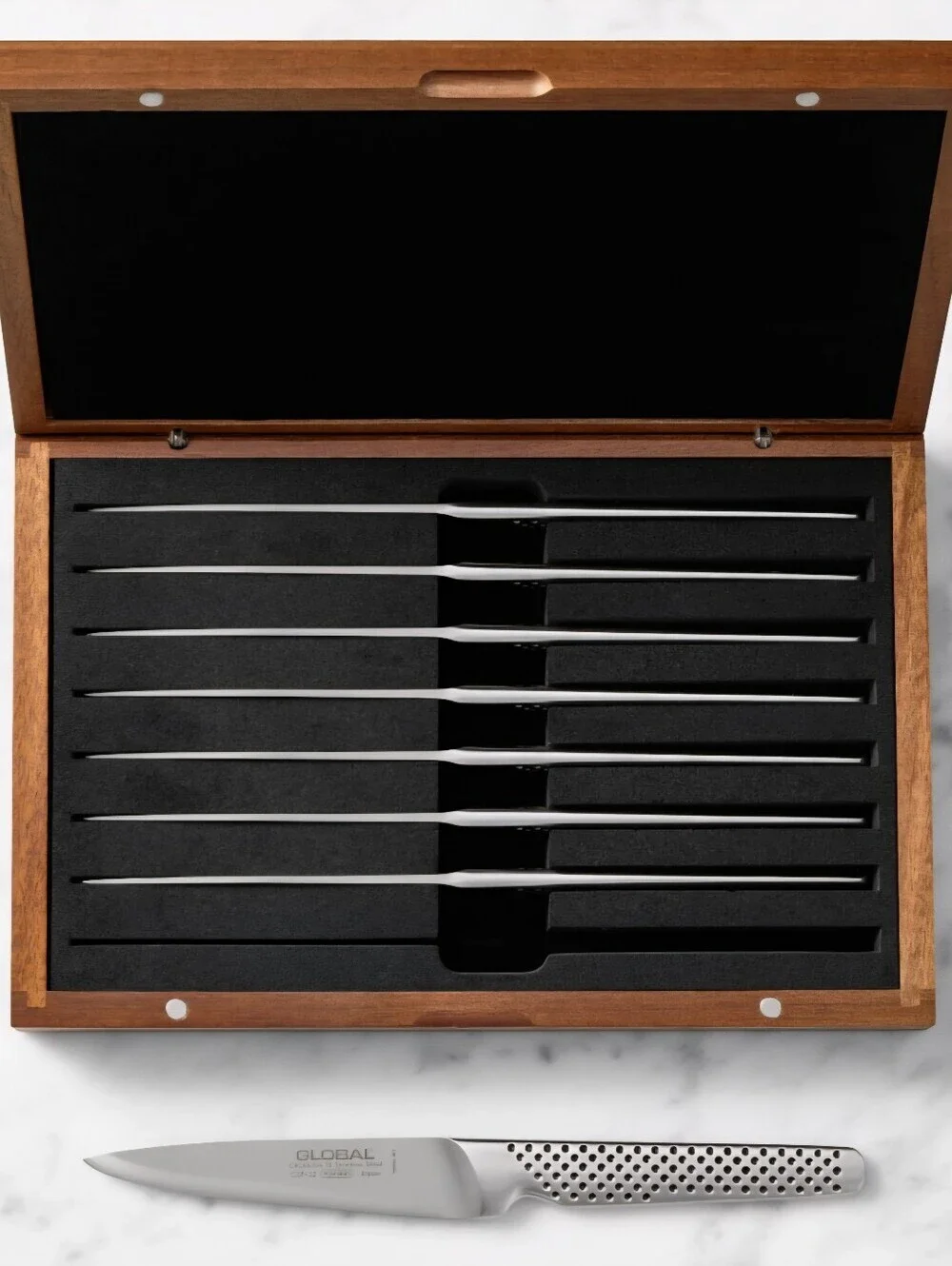 NEW!!! Global Classic Steak Knives in Acacia Gift Box, Set of 8, Made In Japan